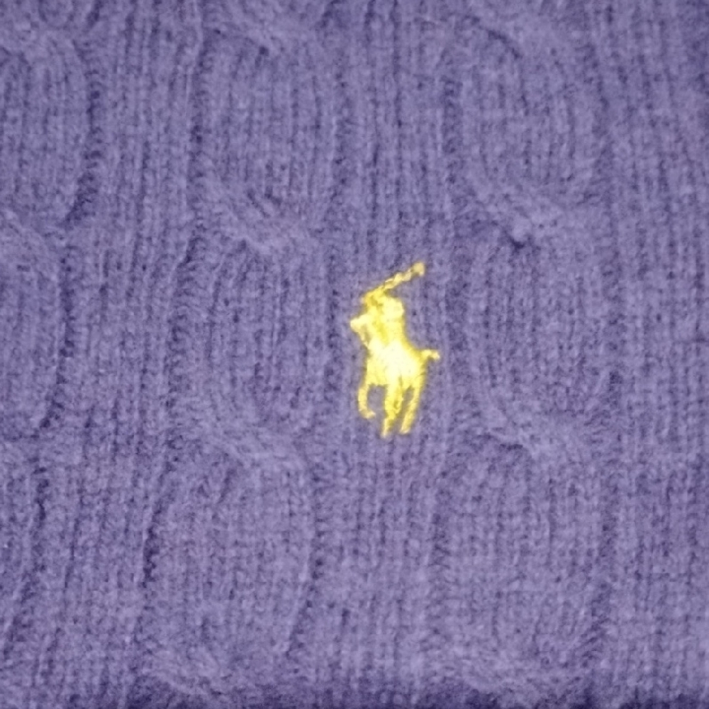 Polo by Ralph Lauren Purple Cable Crewneck Sweater with Yellow Pony - Picture 2 of 6